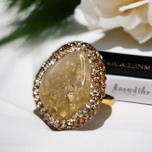 18k Gold Plated Chunky Natural Genuine Citrine Crystal Statement Ring